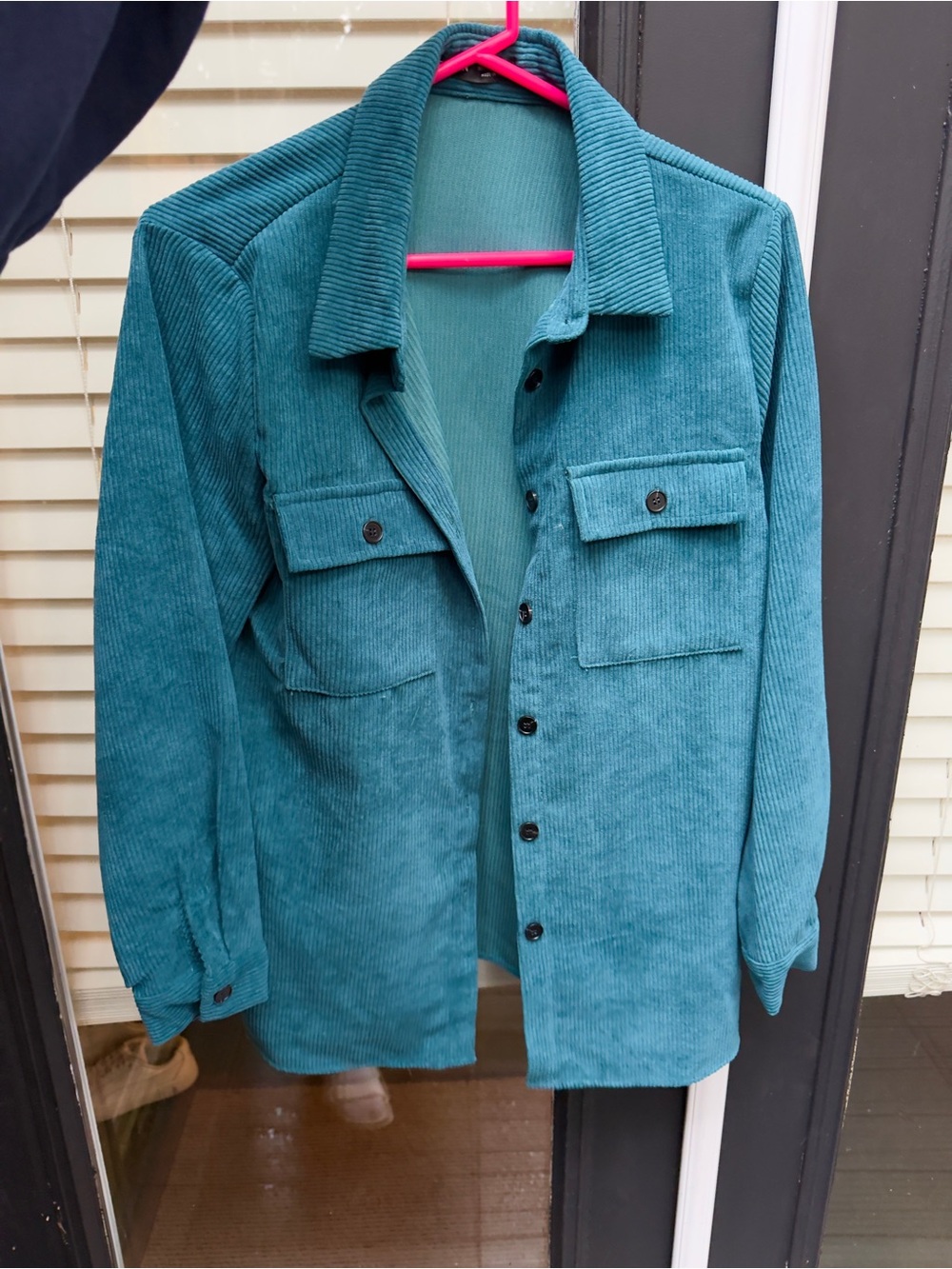 Teal Corduroy Shacket Jacket - Women's Lightweight Button Up Blue Green